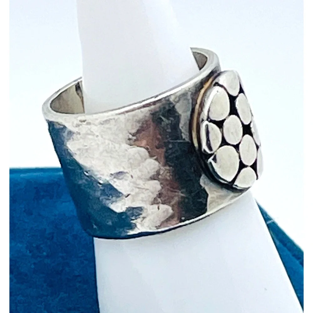 Wide Band Sterling Silver Hammered Ring Circle Pebbles Just Be 925 Size 7 - 7.5